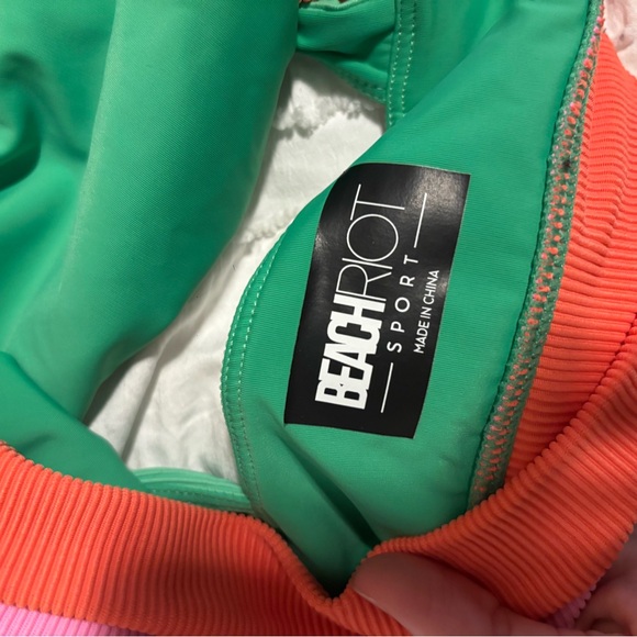 Beach Riot Green Eva Sports Bra with Pink and Orange Accents - Picture 8 of 9